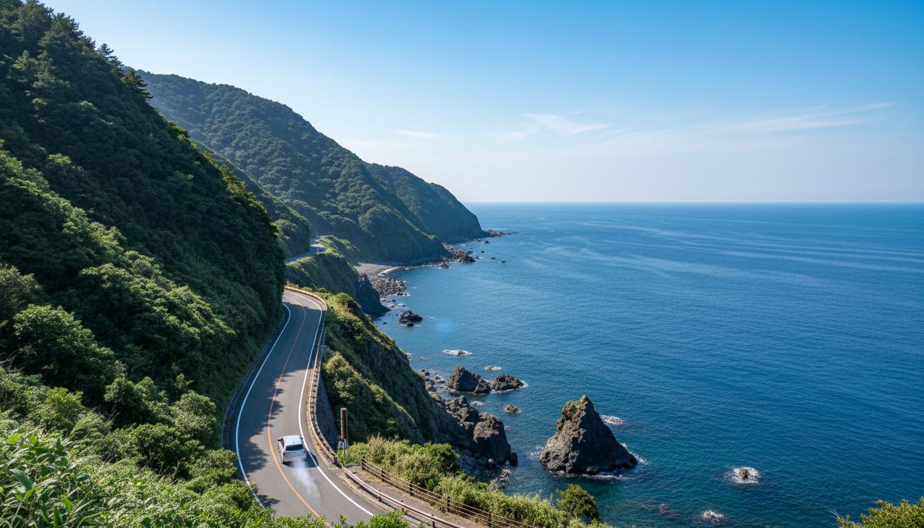 Winding coastal road along dramatic sea cliffs on the Izu Peninsula